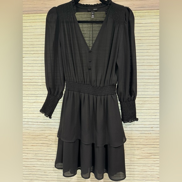 Aqua Smocked Black Mini Dress | Exclusive Bloomingdale’s LBD Ruffle Tiered Sz S - Picture 3 of 5